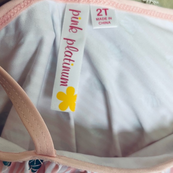 Pink Platinum Girls Baby Pink White Stripes Shell One Shoulder Swimsuit … - Picture 9 of 12